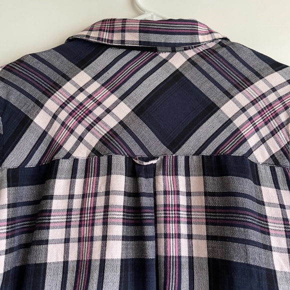 Zara Basic Botton Down Navy Pink White Plaid Flannel Shirt. Size: M - Picture 5 of 12